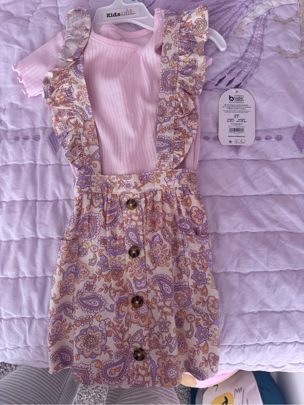 wonder nation Pink Ribbed Top with Cream & Purple Paisley Skirt